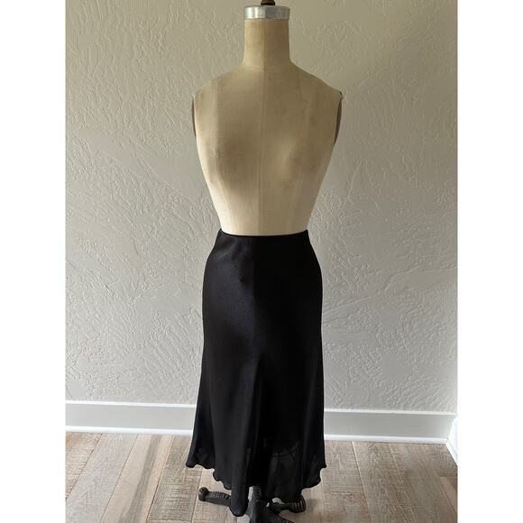 NICOLE MILLER | Womens Black Satin Lettuce Hem Midi Skirt NEW Size XL Boho Luxe - Picture 1 of 12